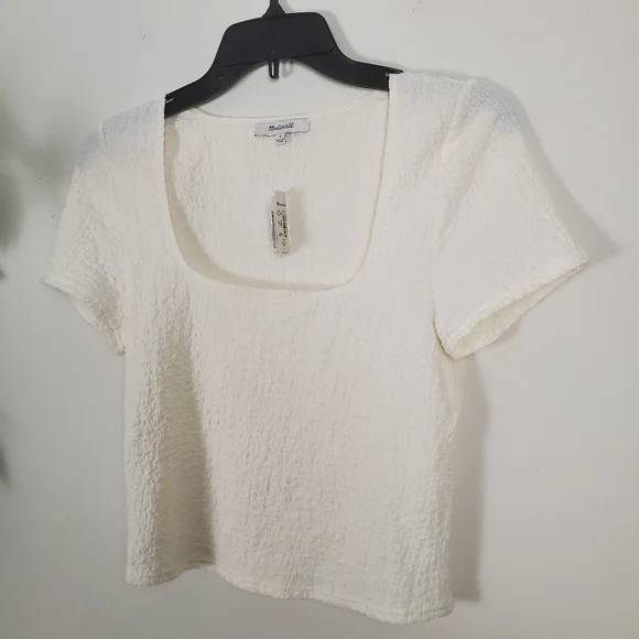 Madewell Popcorn Top Short Sleeve Square Neck Blouse Medium - Picture 2 of 9